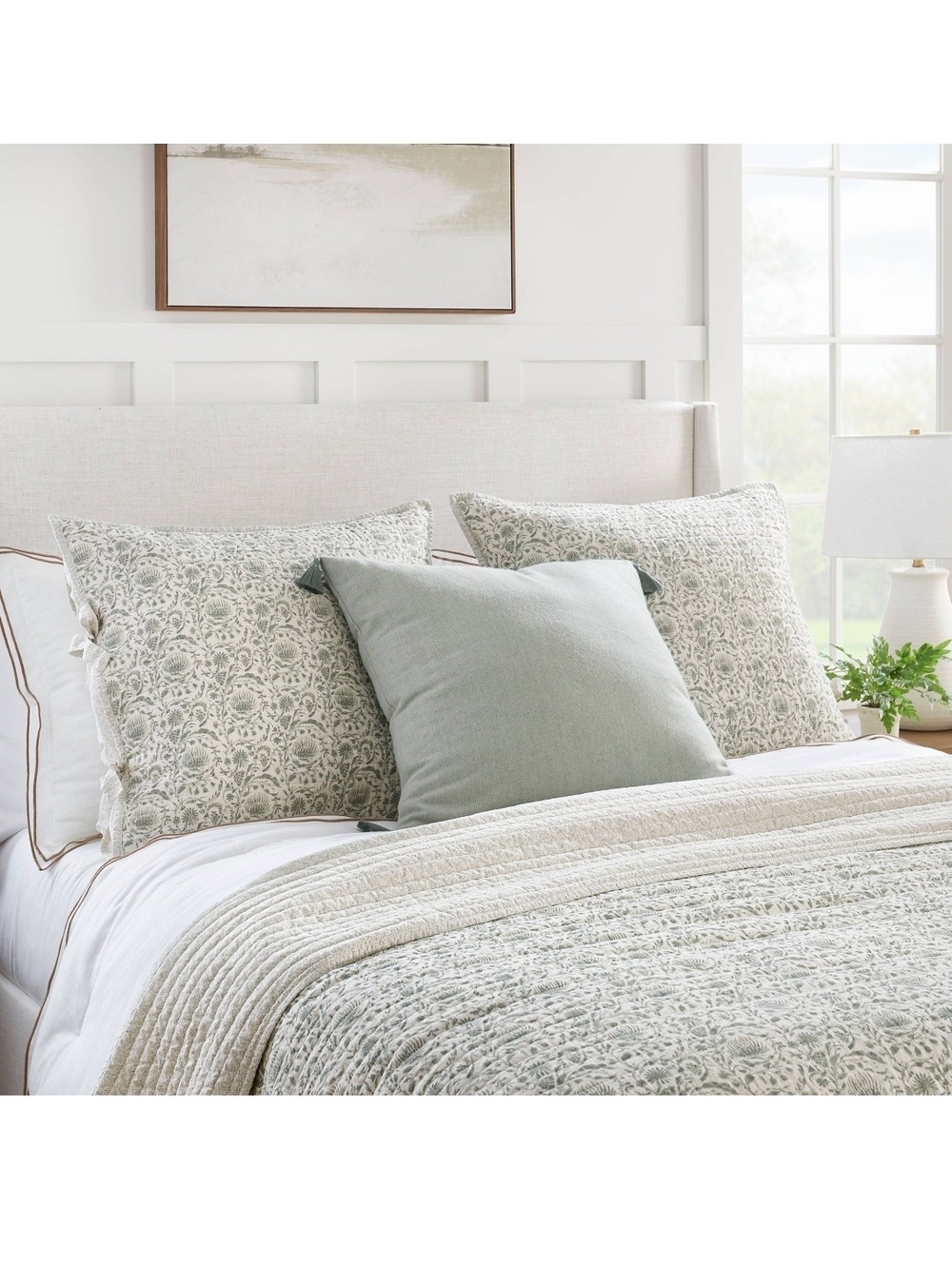 Decorative Border Floral Teal Quilted Slub Euro Sham  - Studio Mcgee Threshold